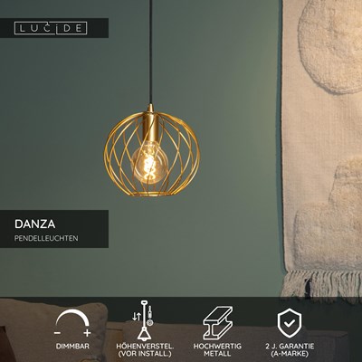 Lucide DANZA - Pendelleuchten - Ø 25 cm - 1xE27 - Mattes Gold / Messing